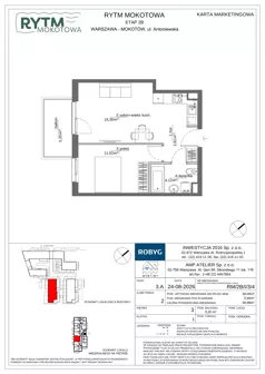 2 pokoje, mieszkanie 39,05 m², piętro 3, oferta nr RM/2B/I/3/4, Rytm Mokotowa 2B, Warszawa, Mokotów, Augustówka, ul. Antoniewska/Kaloryczna