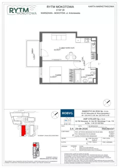 2 pokoje, mieszkanie 39,05 m², piętro 3, oferta nr RM/2B/I/3/7, Rytm Mokotowa 2B, Warszawa, Mokotów, Augustówka, ul. Antoniewska/Kaloryczna