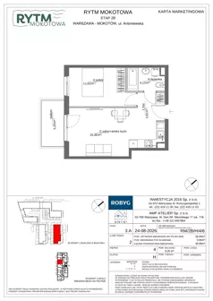 2 pokoje, mieszkanie 39,05 m², piętro 4, oferta nr RM/2B/H/4/6, Rytm Mokotowa 2B, Warszawa, Mokotów, Augustówka, ul. Antoniewska/Kaloryczna