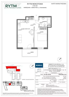 2 pokoje, mieszkanie 41,17 m², piętro 1, oferta nr RM/2B/L/1/4, Rytm Mokotowa 2B, Warszawa, Mokotów, Augustówka, ul. Antoniewska/Kaloryczna