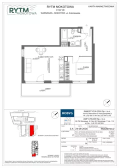 2 pokoje, mieszkanie 43,16 m², piętro 1, oferta nr RM/2B/H/1/2, Rytm Mokotowa 2B, Warszawa, Mokotów, Augustówka, ul. Antoniewska/Kaloryczna