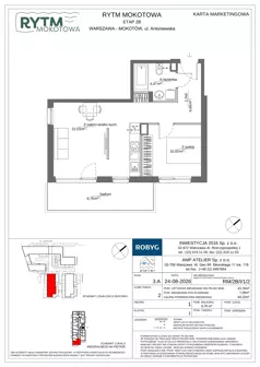 2 pokoje, mieszkanie 43,16 m², piętro 1, oferta nr RM/2B/I/1/2, Rytm Mokotowa 2B, Warszawa, Mokotów, Augustówka, ul. Antoniewska/Kaloryczna