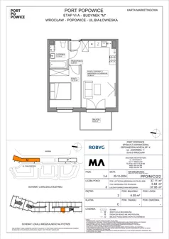2 pokoje, mieszkanie 37,11 m², piętro 2, oferta nr PPO/M/C/2/2, Port Popowice IVa, Wrocław, Pilczyce-Kozanów-Popowice Północne, Popowice, ul. Białowieska
