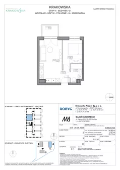 2 pokoje, mieszkanie 34,85 m², piętro 3, oferta nr KR6/C/3/1, Apartamenty Krakowska 6, Wrocław, Przedmieście Oławskie, Krzyki, ul. Krakowska