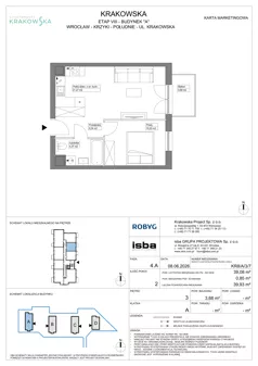 2 pokoje, mieszkanie 39,08 m², piętro 3, oferta nr KR8/A/3/7, Apartamenty Krakowska 8, Wrocław, Przedmieście Oławskie, Krzyki, ul. Krakowska