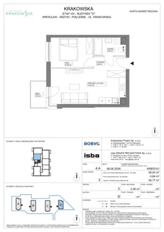 2 pokoje, mieszkanie 38,93 m², piętro 3, oferta nr KR8/D/3/1, Apartamenty Krakowska 8, Wrocław, Przedmieście Oławskie, Krzyki, ul. Krakowska
