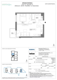 2 pokoje, mieszkanie 38,98 m², piętro 5, oferta nr KR8/D/5/1, Apartamenty Krakowska 8, Wrocław, Przedmieście Oławskie, Krzyki, ul. Krakowska