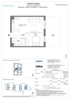 2 pokoje, mieszkanie 38,93 m², piętro 3, oferta nr KR8/D/3/1, Apartamenty Krakowska 8, Wrocław, Przedmieście Oławskie, Krzyki, ul. Krakowska