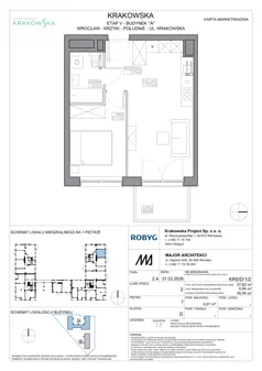 2 pokoje, mieszkanie 37,62 m², piętro 1, oferta nr KR5/D/1/2, Apartamenty Krakowska 5, Wrocław, Przedmieście Oławskie, Krzyki, ul. Krakowska