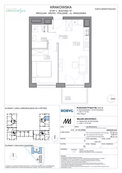 2 pokoje, mieszkanie 37,43 m², piętro 3, oferta nr KR5/D/3/2, Apartamenty Krakowska 5, Wrocław, Przedmieście Oławskie, Krzyki, ul. Krakowska
