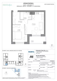 2 pokoje, mieszkanie 39,17 m², piętro 6, oferta nr KR5/B/6/1, Apartamenty Krakowska 5, Wrocław, Przedmieście Oławskie, Krzyki, ul. Krakowska