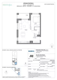 2 pokoje, mieszkanie 47,06 m², piętro 9, oferta nr KR5/F/9/3, Apartamenty Krakowska 5, Wrocław, Przedmieście Oławskie, Krzyki, ul. Krakowska