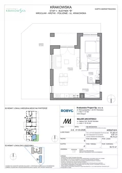 2 pokoje, mieszkanie 47,28 m², piętro 1, oferta nr KR5/F/1/3, Apartamenty Krakowska 5, Wrocław, Przedmieście Oławskie, Krzyki, ul. Krakowska