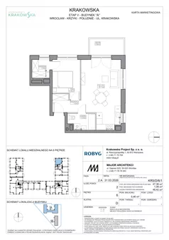 2 pokoje, mieszkanie 47,36 m², piętro 6, oferta nr KR5/D/6/1, Apartamenty Krakowska 5, Wrocław, Przedmieście Oławskie, Krzyki, ul. Krakowska