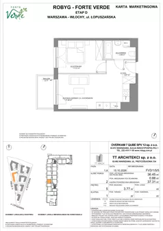 2 pokoje, mieszkanie 36,45 m², piętro 5, oferta nr FVD/1/5/5, Forte Verde, Warszawa, Włochy, Raków, ul. Łopuszańska