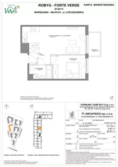 2 pokoje, mieszkanie 41,74 m², piętro 2, oferta nr FVD/1/2/12, Forte Verde, Warszawa, Włochy, Raków, ul. Łopuszańska