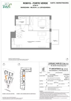 2 pokoje, mieszkanie 41,74 m², piętro 5, oferta nr FVD/2/5/3, Forte Verde, Warszawa, Włochy, Raków, ul. Łopuszańska