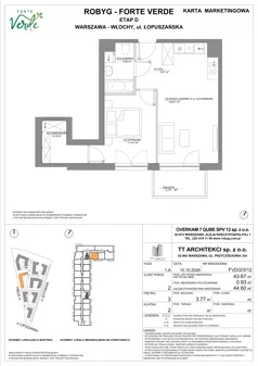 2 pokoje, mieszkanie 43,67 m², piętro 3, oferta nr FVD/2/3/12, Forte Verde, Warszawa, Włochy, Raków, ul. Łopuszańska