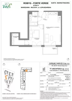 2 pokoje, mieszkanie 43,67 m², piętro 5, oferta nr FVD/2/5/12, Forte Verde, Warszawa, Włochy, Raków, ul. Łopuszańska