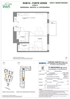 2 pokoje, mieszkanie 46,27 m², piętro 5, oferta nr FVD/1/5/8, Forte Verde, Warszawa, Włochy, Raków, ul. Łopuszańska