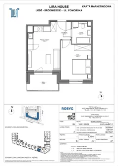 2 pokoje, mieszkanie 35,95 m², piętro 1, oferta nr LH/LHA/B/1/1, Lira House, Łódź, Śródmieście, ul. Pomorska