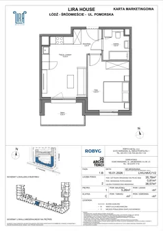 2 pokoje, mieszkanie 35,76 m², piętro 1, oferta nr LH/LHA/C/1/2, Lira House, Łódź, Śródmieście, ul. Pomorska