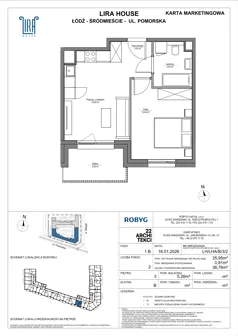 2 pokoje, mieszkanie 35,95 m², piętro 3, oferta nr LH/LHA/B/3/2, Lira House, Łódź, Śródmieście, ul. Pomorska