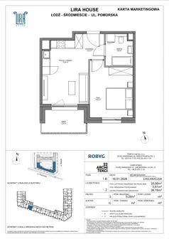 2 pokoje, mieszkanie 35,95 m², piętro 3, oferta nr LH/LHA/C/3/4, Lira House, Łódź, Śródmieście, ul. Pomorska