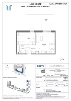 2 pokoje, mieszkanie 39,47 m², piętro 1, oferta nr LH/LHA/H/1/3, Lira House, Łódź, Śródmieście, ul. Pomorska