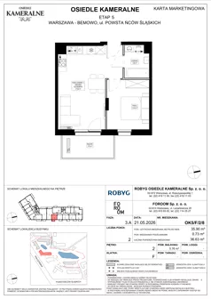 2 pokoje, mieszkanie 35,90 m², piętro 2, oferta nr OK5/F/2/8, Osiedle Kameralne 3/5, Warszawa, Bemowo, Jelonki Południowe, ul. Powstańców Śląskich / Połczyńska