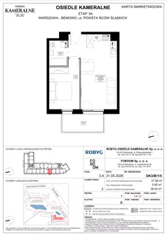 2 pokoje, mieszkanie 37,58 m², piętro 1, oferta nr OK3/B/1/5, Osiedle Kameralne 3/5, Warszawa, Bemowo, Jelonki Południowe, ul. Powstańców Śląskich / Połczyńska