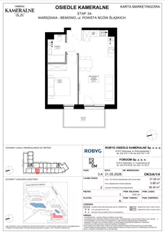 2 pokoje, mieszkanie 37,59 m², piętro 1, oferta nr OK3/A/1/4, Osiedle Kameralne 3/5, Warszawa, Bemowo, Jelonki Południowe, ul. Powstańców Śląskich / Połczyńska