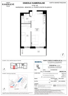 2 pokoje, mieszkanie 38,22 m², piętro 1, oferta nr OK3/C/1/4, Osiedle Kameralne 3/5, Warszawa, Bemowo, Jelonki Południowe, ul. Powstańców Śląskich / Połczyńska