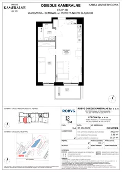 2 pokoje, mieszkanie 38,22 m², piętro 2, oferta nr OK3/C/2/4, Osiedle Kameralne 3/5, Warszawa, Bemowo, Jelonki Południowe, ul. Powstańców Śląskich / Połczyńska