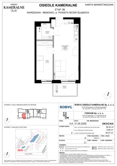 2 pokoje, mieszkanie 38,22 m², piętro 4, oferta nr OK3/C/4/4, Osiedle Kameralne 3/5, Warszawa, Bemowo, Jelonki Południowe, ul. Powstańców Śląskich / Połczyńska
