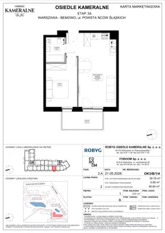 2 pokoje, mieszkanie 39,79 m², piętro 1, oferta nr OK3/B/1/4, Osiedle Kameralne 3/5, Warszawa, Bemowo, Jelonki Południowe, ul. Powstańców Śląskich / Połczyńska
