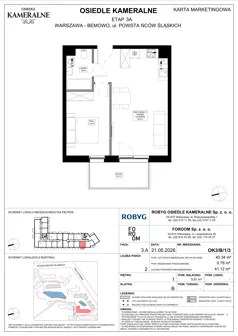 2 pokoje, mieszkanie 40,34 m², piętro 1, oferta nr OK3/B/1/3, Osiedle Kameralne 3/5, Warszawa, Bemowo, Jelonki Południowe, ul. Powstańców Śląskich / Połczyńska