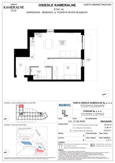 2 pokoje, mieszkanie 42,08 m², parter, oferta nr OK3/A/0/9, Osiedle Kameralne 3/5, Warszawa, Bemowo, Jelonki Południowe, ul. Powstańców Śląskich / Połczyńska