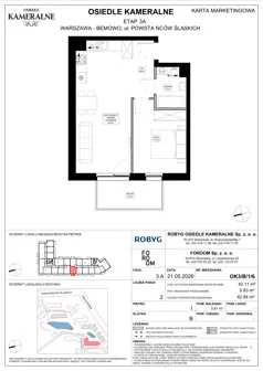 2 pokoje, mieszkanie 42,11 m², piętro 1, oferta nr OK3/B/1/6, Osiedle Kameralne 3/5, Warszawa, Bemowo, Jelonki Południowe, ul. Powstańców Śląskich / Połczyńska