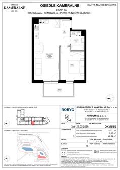 2 pokoje, mieszkanie 42,11 m², piętro 2, oferta nr OK3/B/2/6, Osiedle Kameralne 3/5, Warszawa, Bemowo, Jelonki Południowe, ul. Powstańców Śląskich / Połczyńska