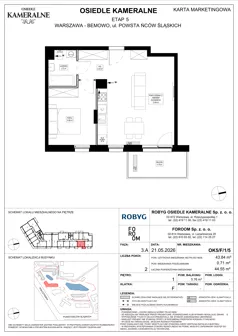 2 pokoje, mieszkanie 43,84 m², piętro 1, oferta nr OK5/F/1/5, Osiedle Kameralne 3/5, Warszawa, Bemowo, Jelonki Południowe, ul. Powstańców Śląskich / Połczyńska