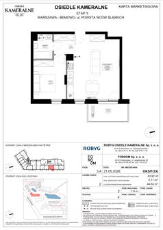 2 pokoje, mieszkanie 43,92 m², piętro 2, oferta nr OK5/F/2/6, Osiedle Kameralne 3/5, Warszawa, Bemowo, Jelonki Południowe, ul. Powstańców Śląskich / Połczyńska