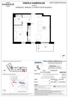 2 pokoje, mieszkanie 43,84 m², piętro 4, oferta nr OK5/F/4/5, Osiedle Kameralne 3/5, Warszawa, Bemowo, Jelonki Południowe, ul. Powstańców Śląskich / Połczyńska