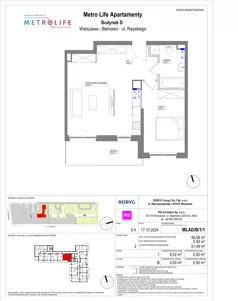 2 pokoje, mieszkanie 50,56 m², piętro 1, oferta nr MLAD/B/1/1, Metro Life Apartamenty CD, Warszawa, Bemowo, Chrzanów, ul. Rayskiego