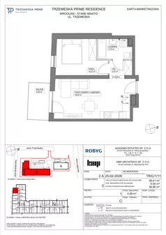 2 pokoje, mieszkanie 36,41 m², piętro 1, oferta nr TR/C/1/11, Trzemeska Prime Residence, Wrocław, Stare Miasto, ul. Trzemeska