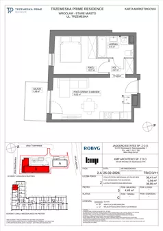 2 pokoje, mieszkanie 36,41 m², piętro 3, oferta nr TR/C/3/11, Trzemeska Prime Residence, Wrocław, Stare Miasto, ul. Trzemeska