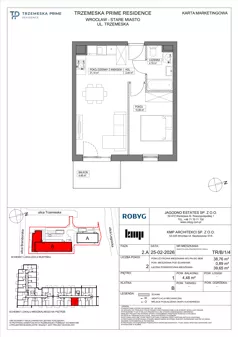 2 pokoje, mieszkanie 38,76 m², piętro 1, oferta nr TR/B/1/4, Trzemeska Prime Residence, Wrocław, Stare Miasto, ul. Trzemeska