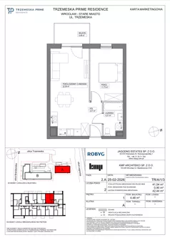 2 pokoje, mieszkanie 41,54 m², piętro 1, oferta nr TR/A/1/3, Trzemeska Prime Residence, Wrocław, Stare Miasto, ul. Trzemeska