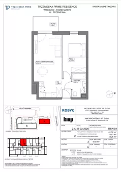2 pokoje, mieszkanie 41,32 m², piętro 3, oferta nr TR/A/3/1, Trzemeska Prime Residence, Wrocław, Stare Miasto, ul. Trzemeska