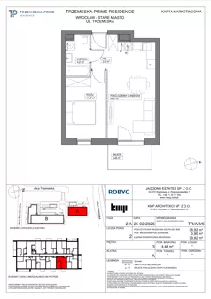 2 pokoje, mieszkanie 38,92 m², piętro 3, oferta nr TR/A/3/6, Trzemeska Prime Residence, Wrocław, Stare Miasto, ul. Trzemeska
